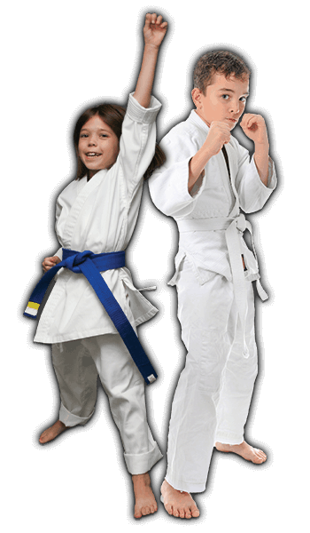 Martial Arts Lessons for Kids in Forney TX - Happy Blue Belt Girl and Focused Boy Banner